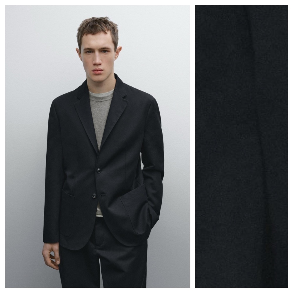 NWT. Massimo Dutti Man Navy Blue Cotton/Linen Blend Blazer/Jacket. Size 44.